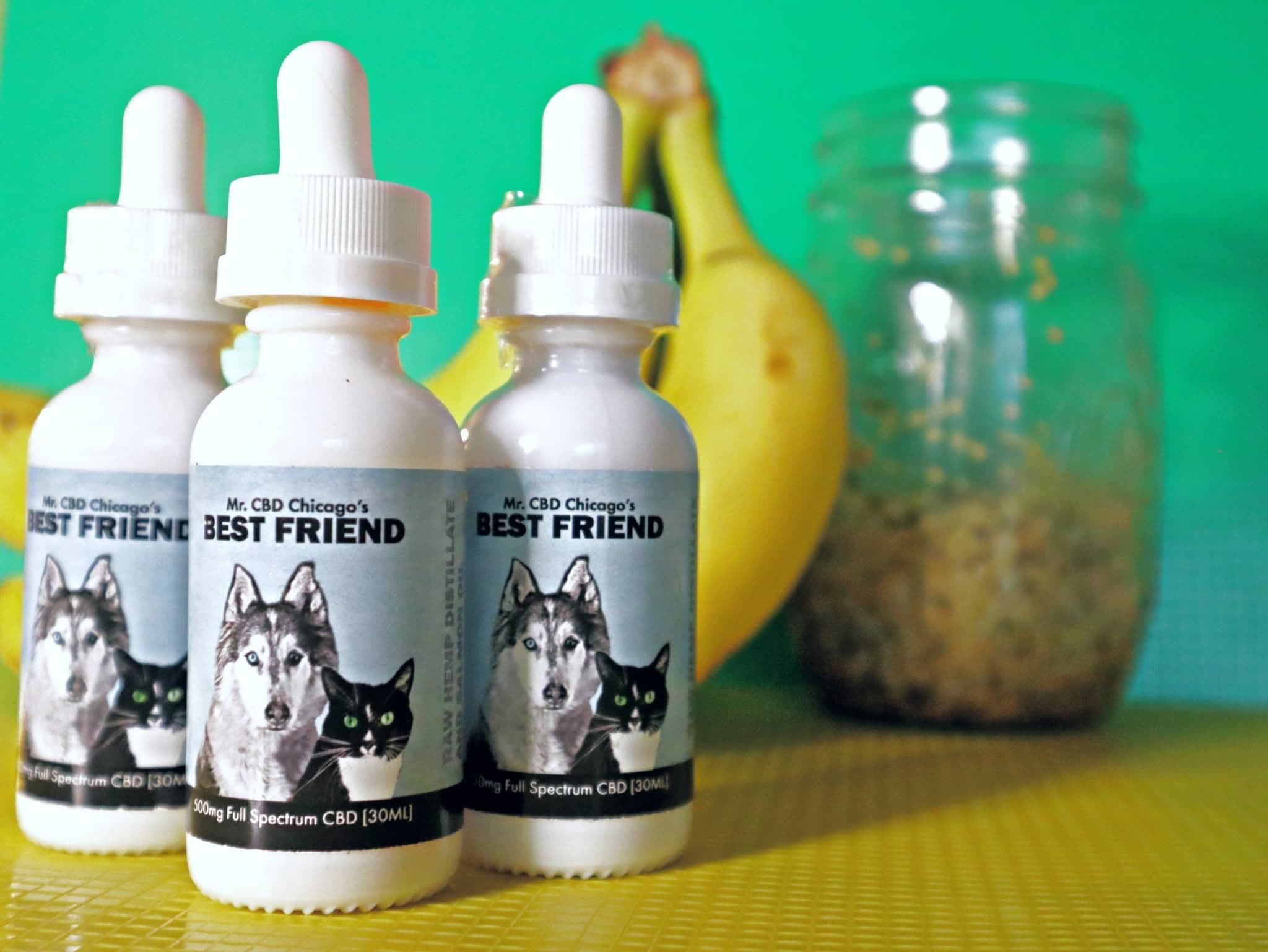 Mr. CBD Chicago's Best Friend pet tincture bottles, 500mg full-spectrum CBD
